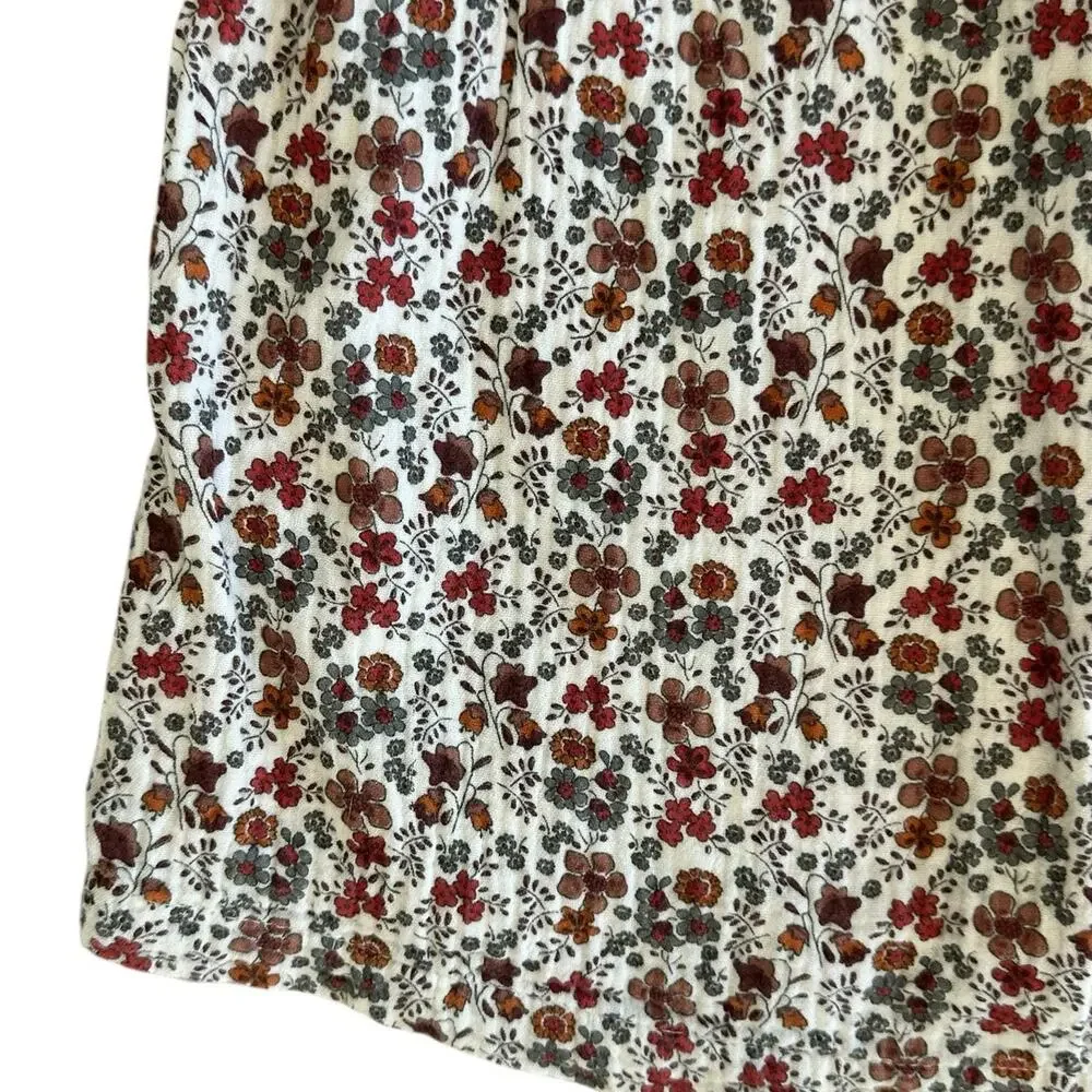 Zara White Floral Dress with Red and Brown Print